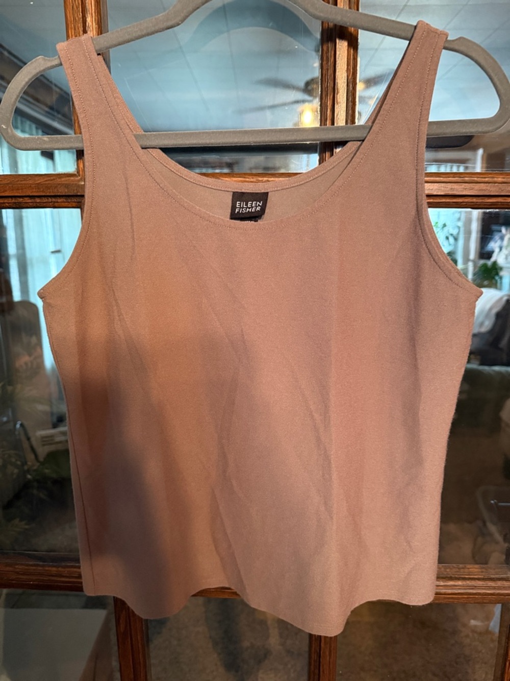 Eileen Fisher Womens Brown Stretch Jersey Scoop Neck Tank Top Shell Size S